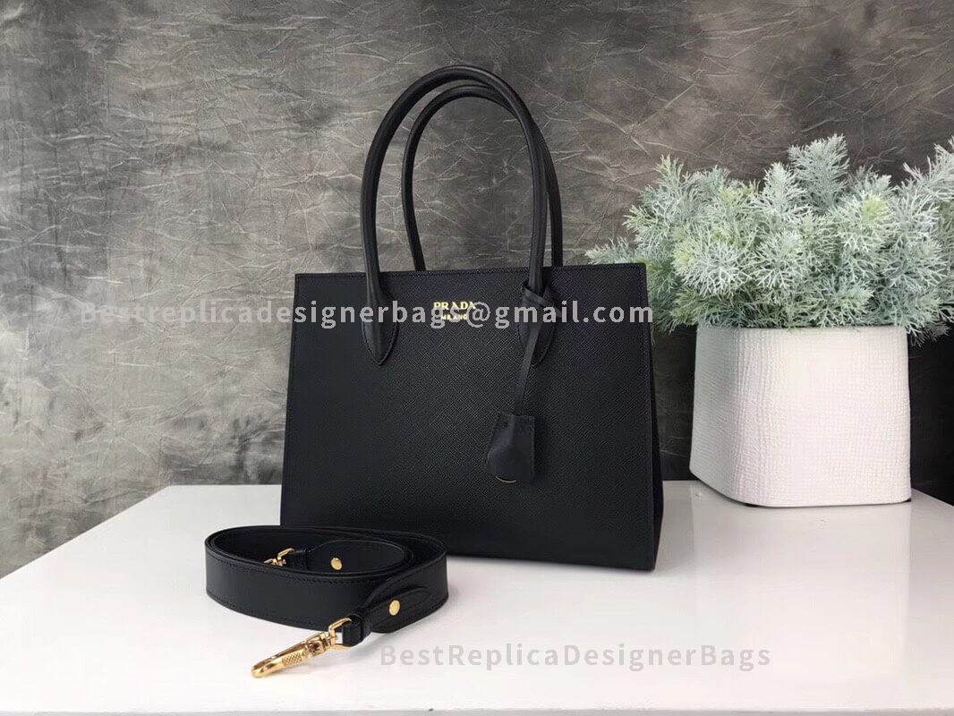 Prada Bibiltheque Black Medium Saffiano Leather Bag GHW
